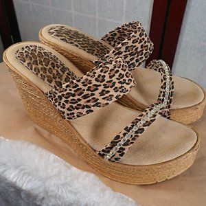 Sbicca Vixen Leopard Wedge Platform Sandals, 6